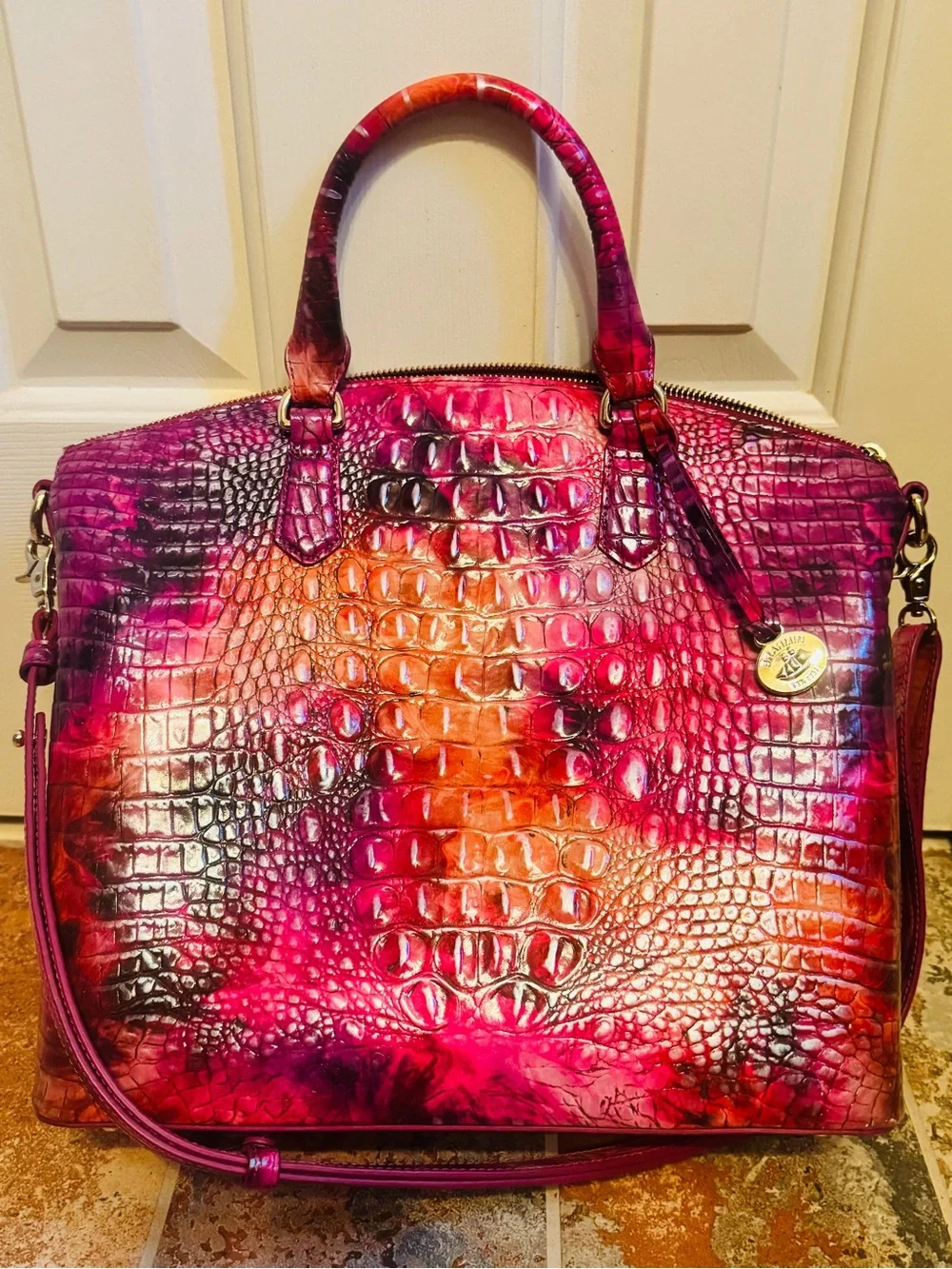RARE! Brahmin Spiced Berry Large Duxbury Croc-Embossed Leather Satchel!